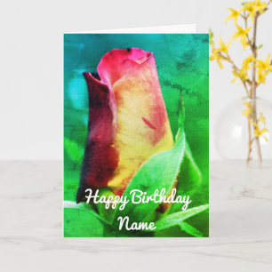 Red Rosenknopp Flower Art Personlig Birday Card Kort