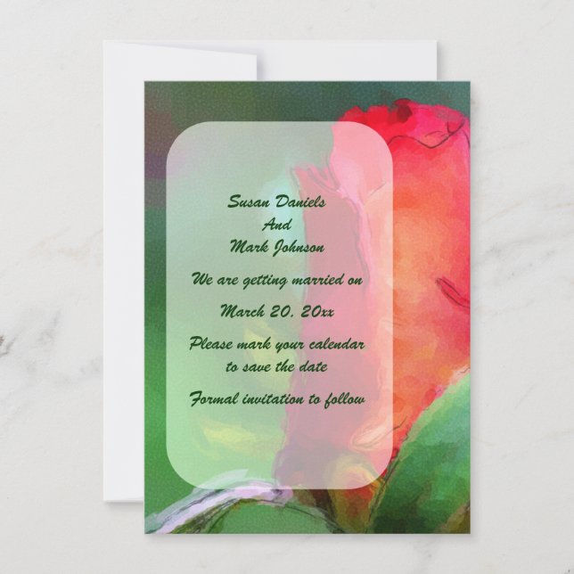 Red Rosenknopp Flower Bröllop Spara Datumet (Framsida)