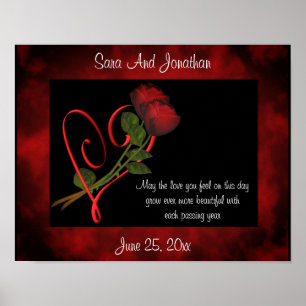 Red Rosenknopps Red Heart Personlig Bröllop Gift Poster