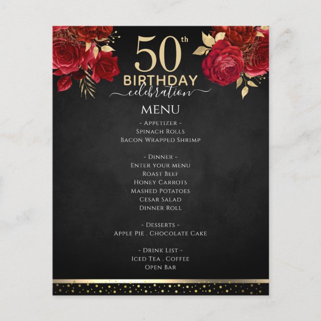 Red Roses 50th Birthday Celebration Menu (Framsida)