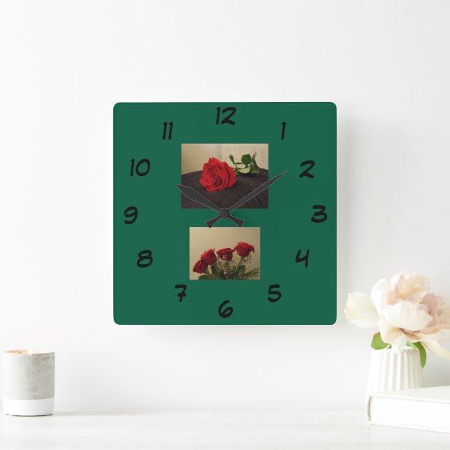 Red Roses Acrylic Wall Clock Fyrkantig Klocka (Hem)