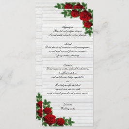 Red Roses And Pine Branch Christmas Wedding Menu Meny