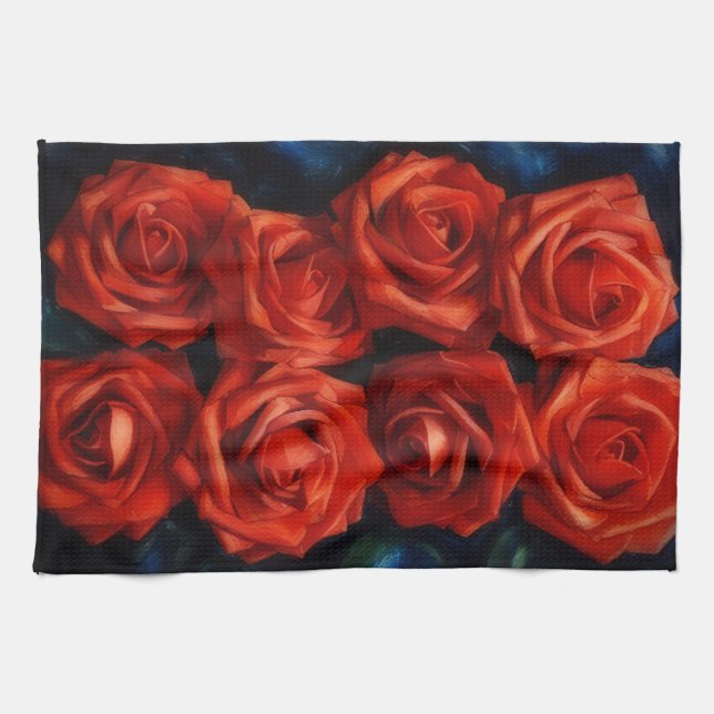 Red Roses Art Kitchen Towel Kökshandduk (Horisontell)