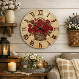 Red Roses Basket Wall Clock Stor Klocka