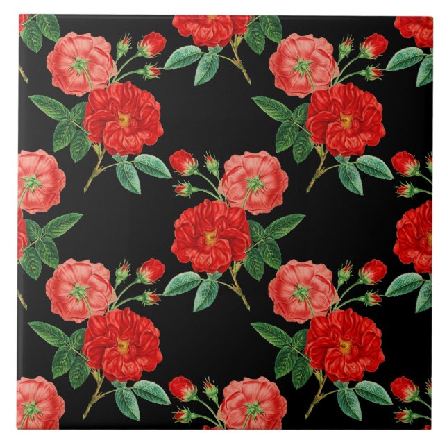 Red Roses, Black Background, Kakelplatta (Framsidan)