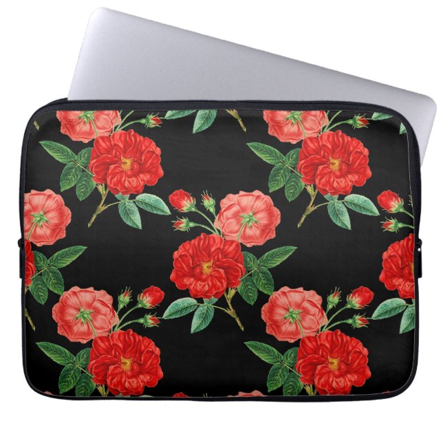Red Roses, Black Background, Laptop Fodral (Framsidan)
