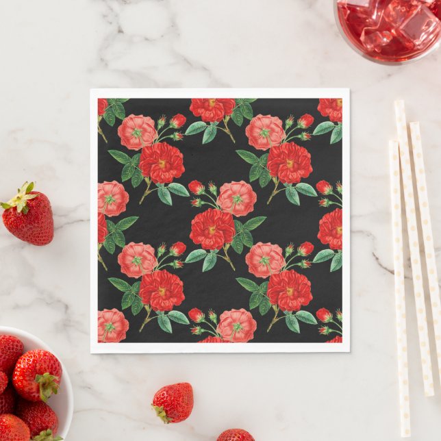 Red Roses, Black Background, Pappersservett (Insitu)