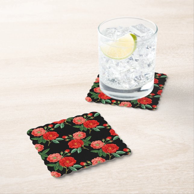 Red Roses, Black Background, Underlägg Papper (Insitu)