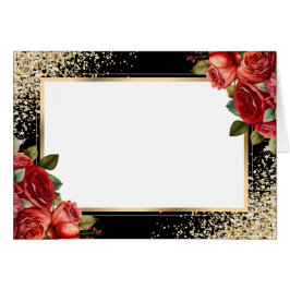 Red Roses Black Gold Confetti Floral OBS Kort