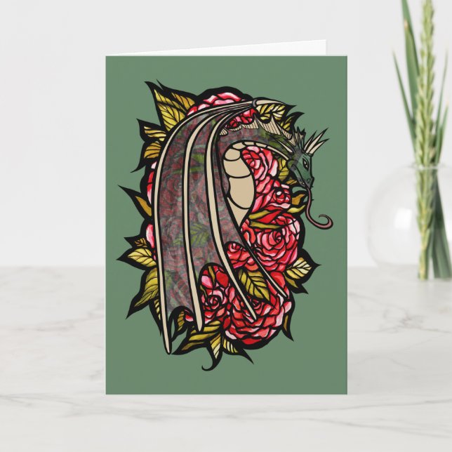 Red Roses Dragon Art                               Kort (Framsida)