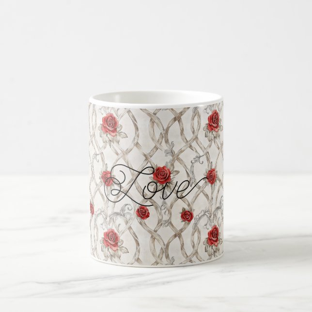 Red Roses Faux Wood Floral Love Kaffemugg (Center)