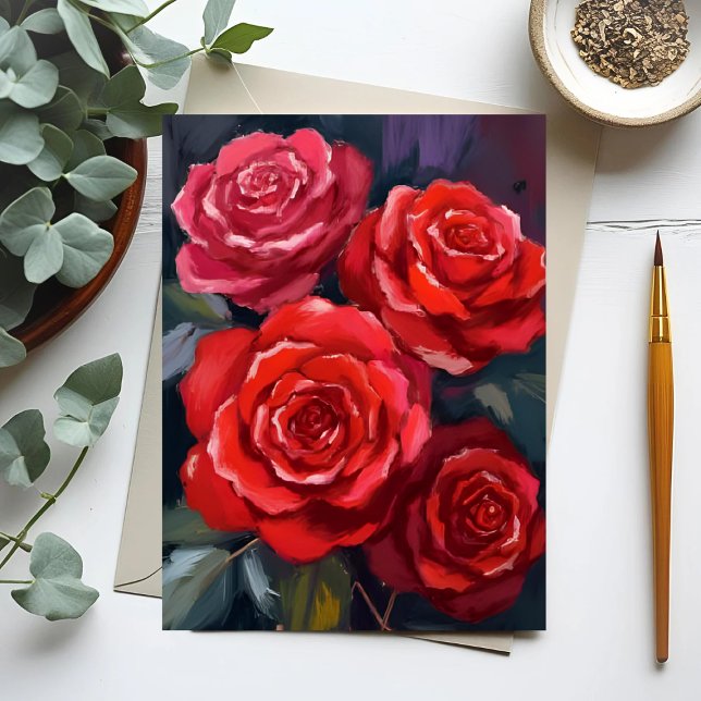 Red Roses Floral Watercolor Painted Flowers Card (Skapare uppladdad)