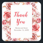 Red Roses Floral Wedding Fyrkantigt Klistermärke<br><div class="desc">Rustic birthday sticker with watercolor roses floral flowers and greenery. Perfect for a spring or summer wedding. The words can be changed to suit your own details or requirements</div>