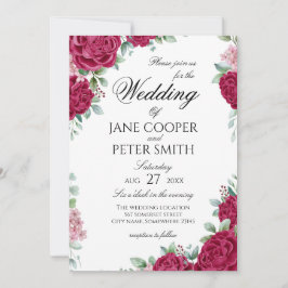 Red roses floral Wedding Invitation Inbjudningar