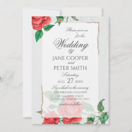 Red roses floral Wedding Invitation Inbjudningar