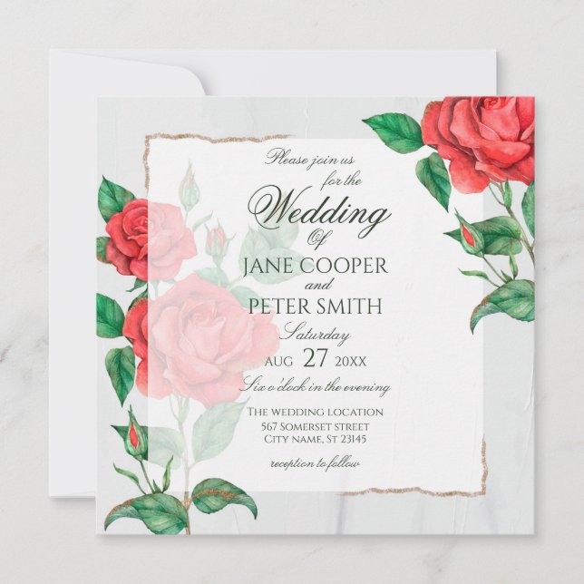 Red Roses floral Wedding Invitation Inbjudningar (Framsida)