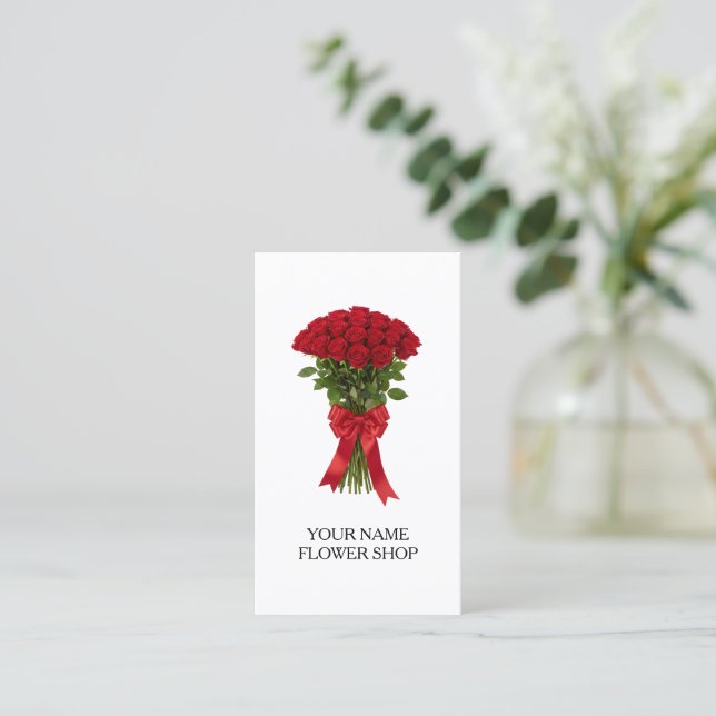 Red roses flower bouquet florist business cards visitkort (Stående Fram)