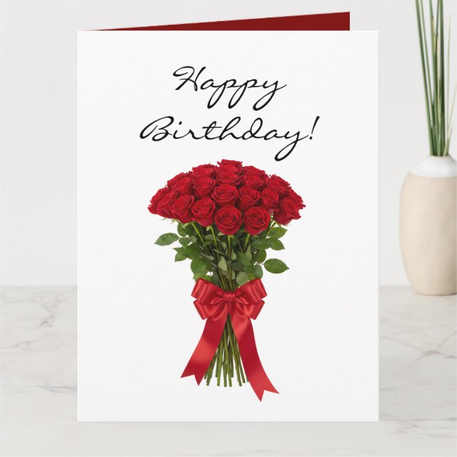 Red roses flower bouquet romantic Birthday card Kort (Framsida)