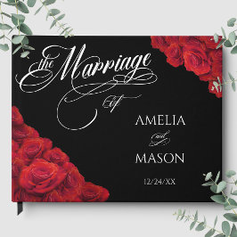 Red Roses Photo Calligraphy Script Black Wedding Gästböcker