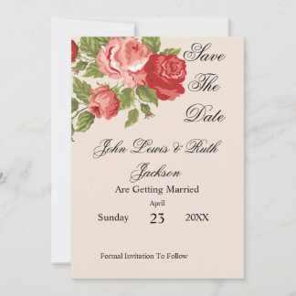 Red Roses Script Save The Date | Elegant Floral  Spara Datumet