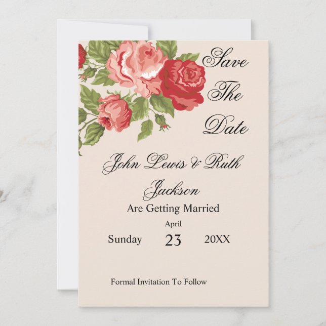 Red Roses Script Save The Date | Elegant Floral  Spara Datumet (Framsida)