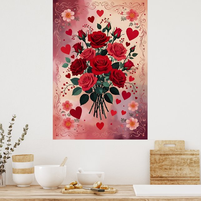 Red Roses, Valentine's Day, Poster (Kök)