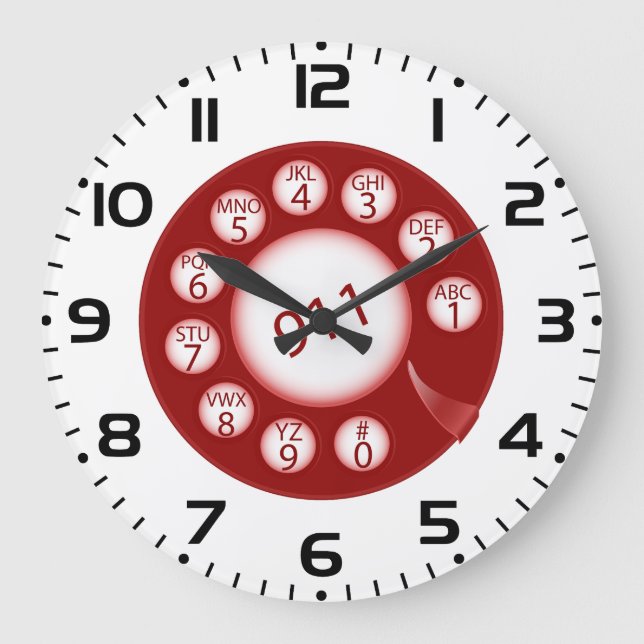 Red Rotary Phone Dial 911 Emergency Number Stor Klocka (Framsida)