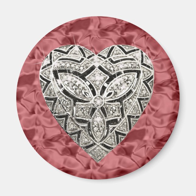 Red Round Elegant Designer Heart Magnet (Framsidan)