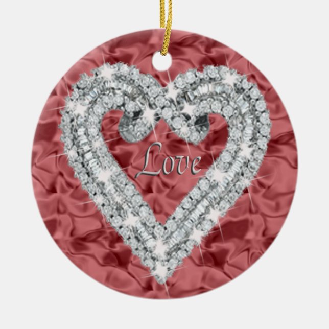 Red Round Kärlek Diamond Heart Ornament (Framsidan)