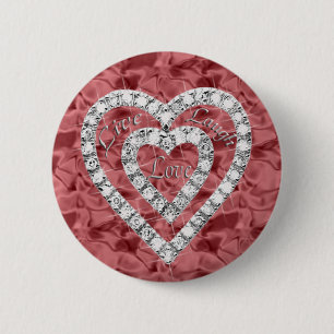Red Round Live Laugh Kärlek Diamond Heart Button Knapp