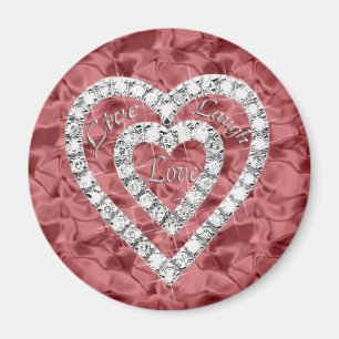 Red Round Live Laugh Kärlek Diamond Heart Magnet
