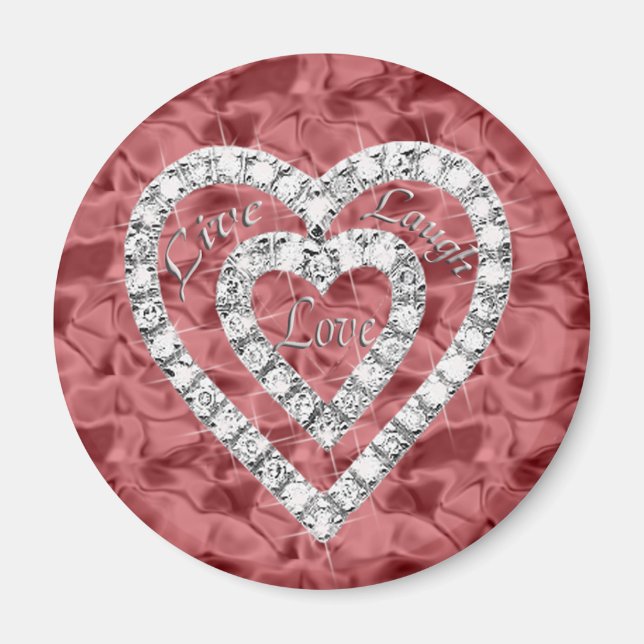Red Round Live Laugh Kärlek Diamond Heart Magnet (Framsidan)