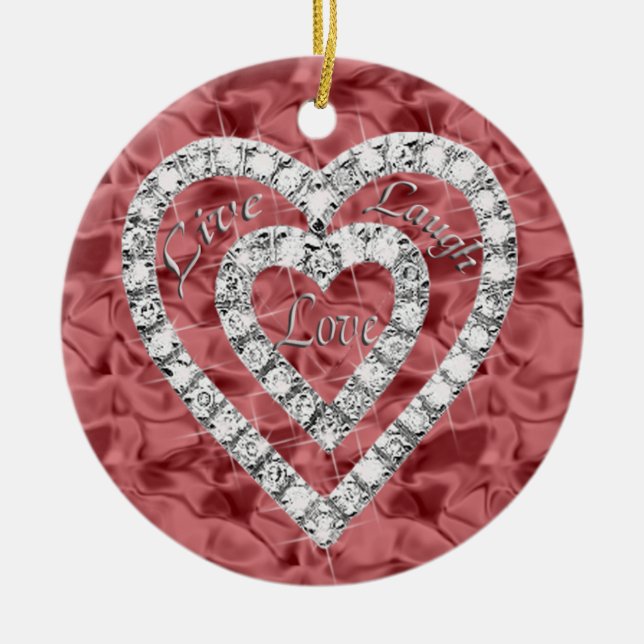 Red Round Live Laugh Kärlek Diamond Heart Ornament (Framsidan)