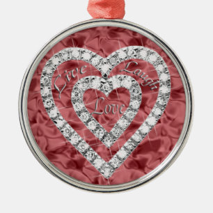 Red Round Live Laugh Kärlek Diamond Heart Ornament