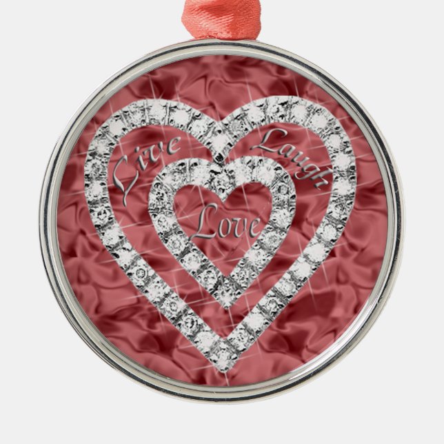 Red Round Live Laugh Kärlek Diamond Heart Ornament (Framsidan)