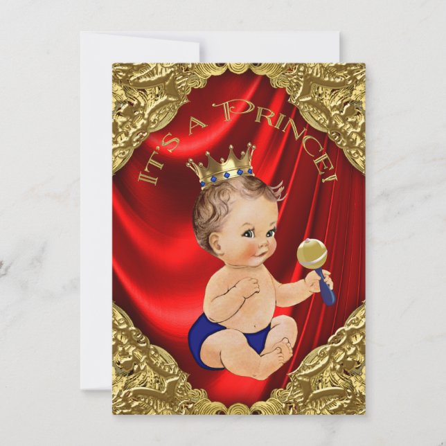 Red Royal Blue Guld Satin Prince Baby Shower Inbjudningar (Framsida)