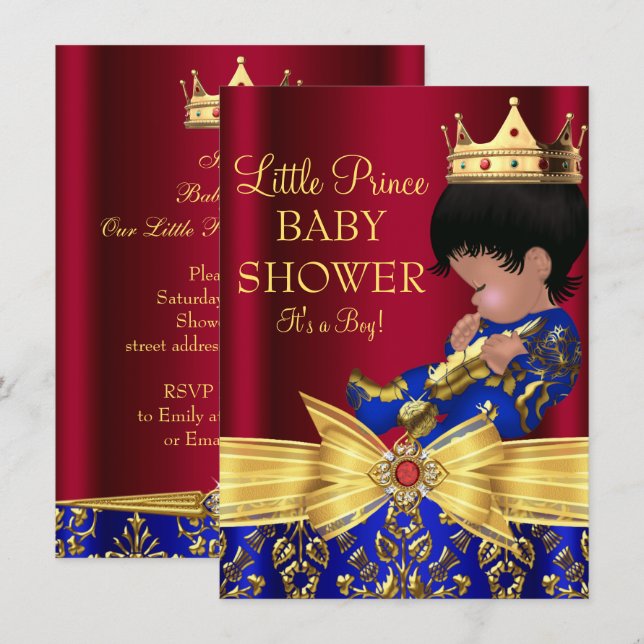Red & Royal Blue Prince Boy Baby Shower Inbjudan 2 (Fram/baksida)