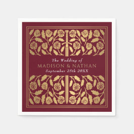 Red Royal Medieval Gold Sword Wedding Pappersservett