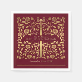 Red Royal Medieval Guld Sword Bröllop Pappersservett