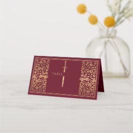 Red Royal Medieval Sword Bröllop Place Card Placeringskort