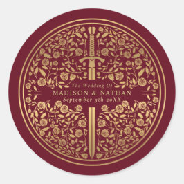 Red Royal Medieval Sword Bröllop Runt Klistermärke