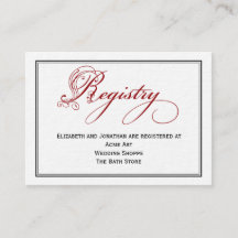 Red Royal Script Calligraphy Bröllop Registry Card