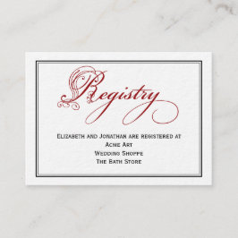 Red Royal Script Calligraphy Bröllop Registry Card Tilläggskort