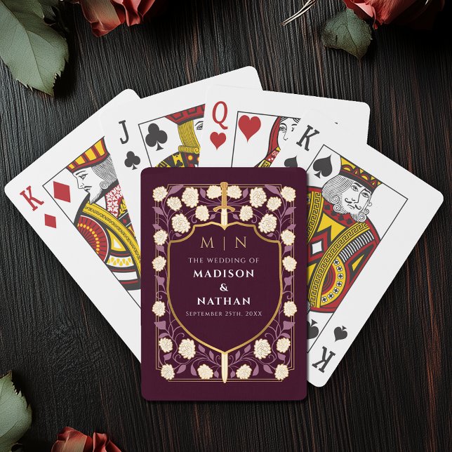 Red Royal Sword Shield Wedding Favor Casinokort (Skapare uppladdad)