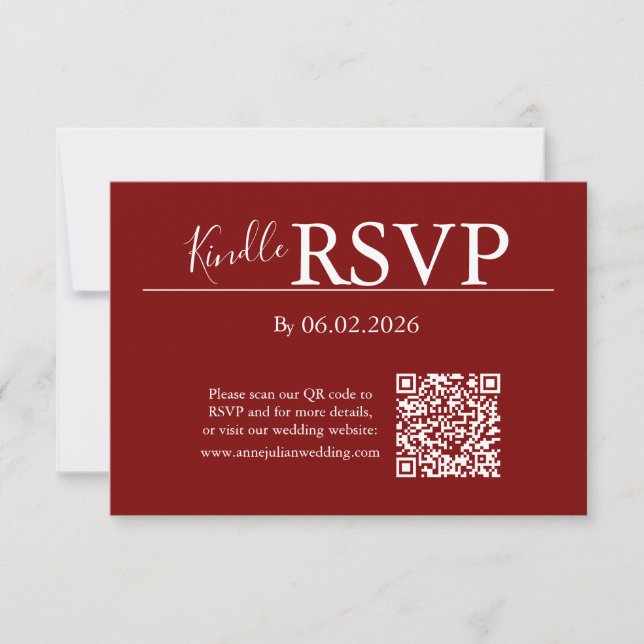 Red RSVP QR Code Card for Modern Wedding OSA Kort (Framsida)