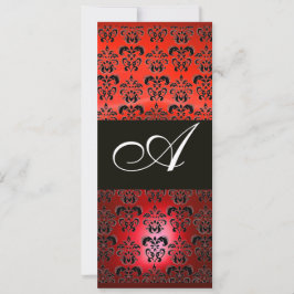 RED RUBY and BLACK DAMASK MONOGRAM, white Inbjudningar