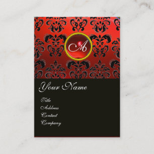 RED RUBY BLACK DAMASK MONOGRAM VISITKORT