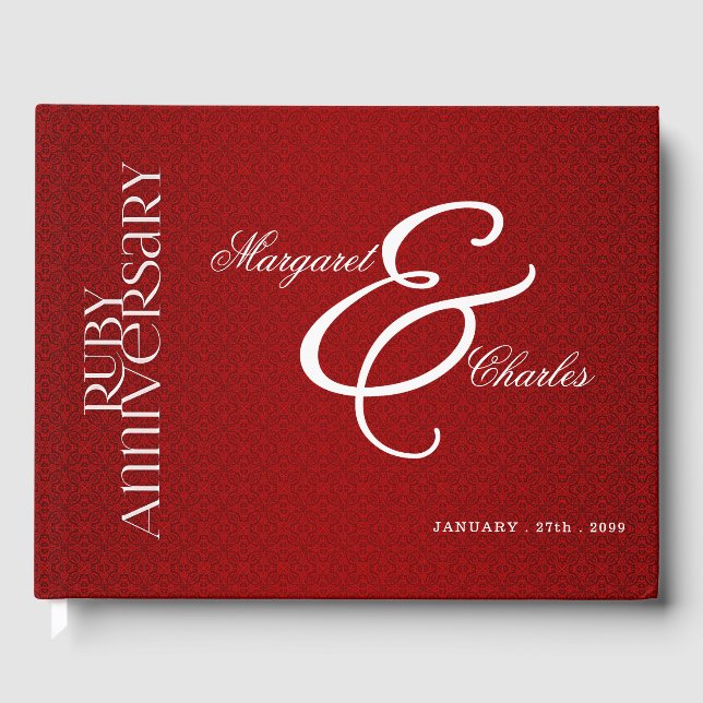 Red Ruby Bröllop-årsdagen för 40:e Damask Photo Gästböcker (Framsida)