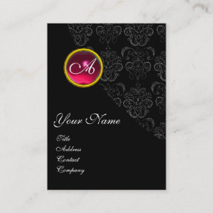 RED RUBY DAMASK MONOGRAM fuchsia rosa Visitkort