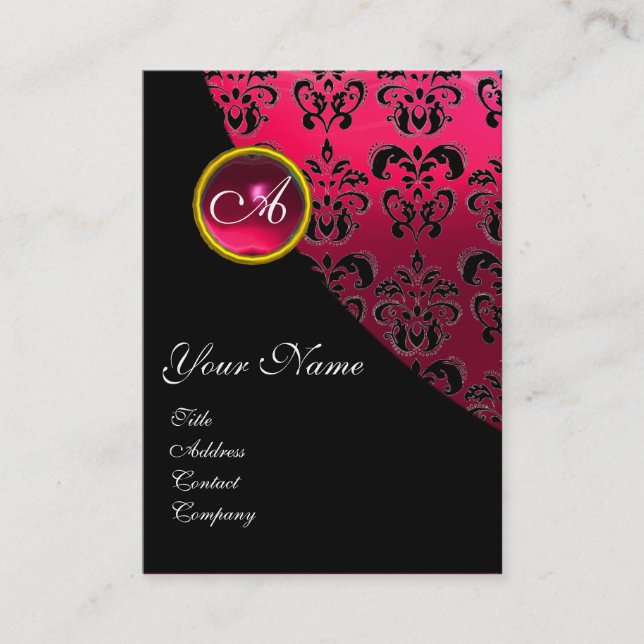 RED RUBY DAMASK MONOGRAM, fuchsia Visitkort (Framsida)